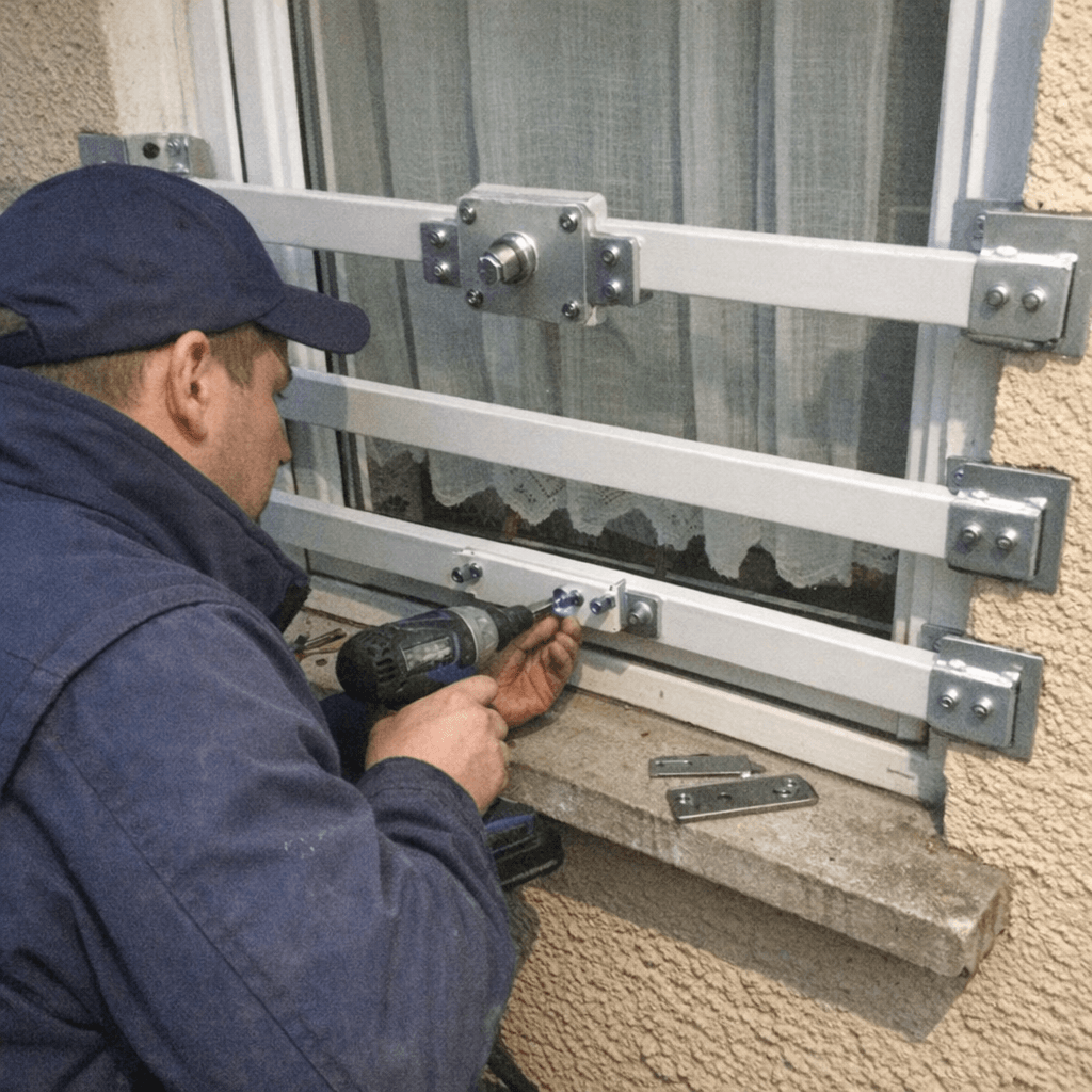 Installation von solidem Einbruchschutz an einem Fenster